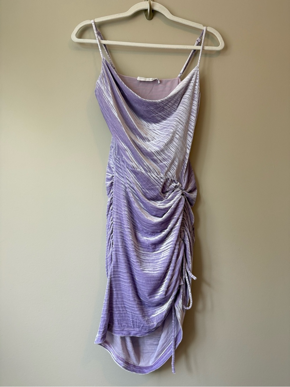 VGUC Jonathan Simkhai Standard Lilac Velvet Ruched Mini Dress Sz S